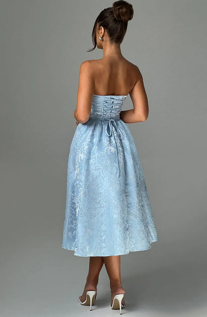 Loura Strapless Jacquard Midi Dress