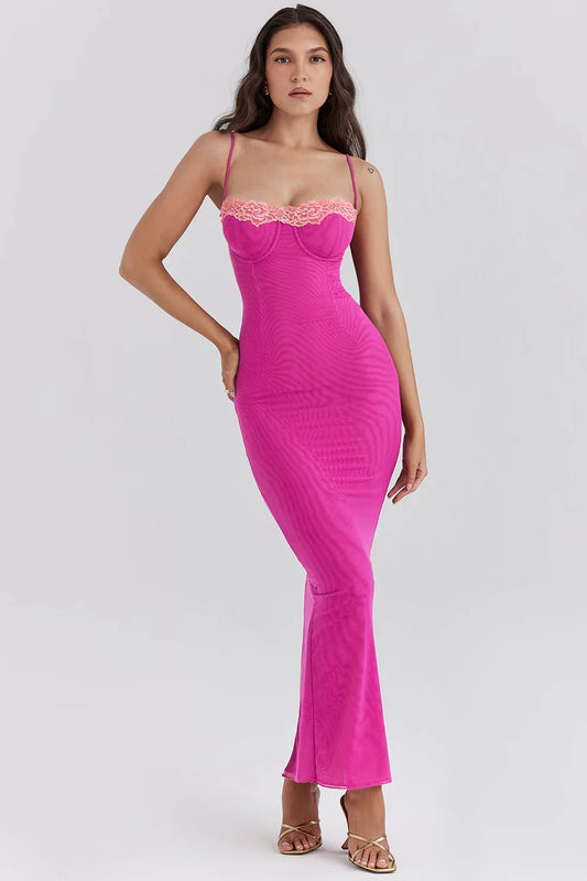 Loura Contrast Lace Slit Maxi Dress