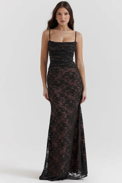 Loura Shoulder-On Floral Lace Maxi Dress