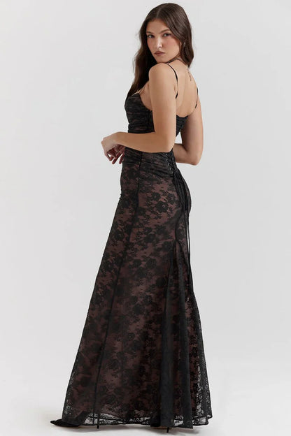 Loura Shoulder-On Floral Lace Maxi Dress