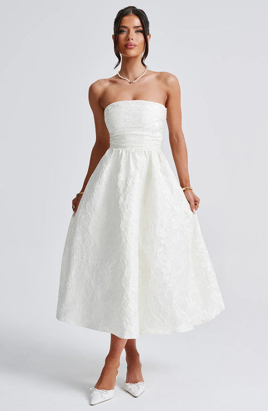 Loura Strapless Jacquard Midi Dress