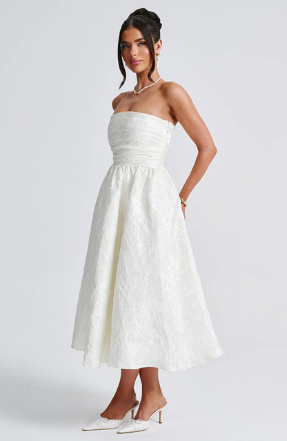 Loura Strapless Jacquard Midi Dress